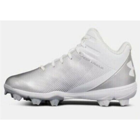 Under Armour Youth Size 6 Leadoff Mid Baseball Cleats White Gray Athletic Shoes - Picture 1 of 9